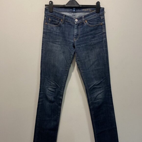 7 For All Mankind Blue Straight Leg Mid Rise Jeans 27/ 33 tall​​​ - Picture 9 of 14